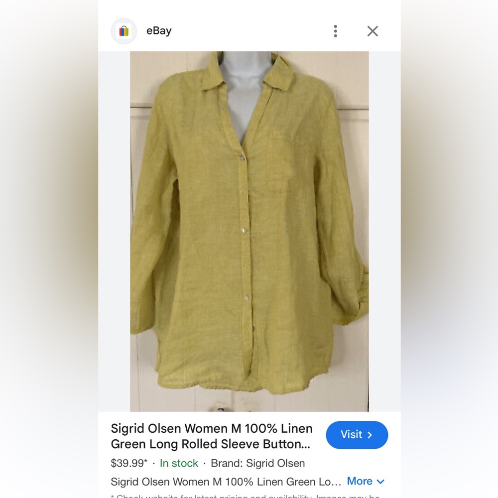 SIGRID OLSEN 100% LINEN PULL-OVER COLLAR TOP - Picture 7 of 9